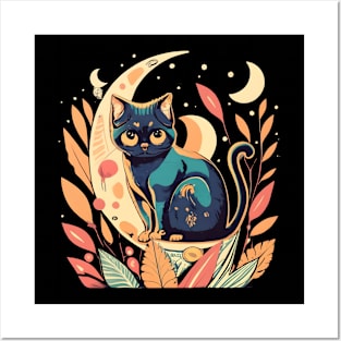 Cat moon Posters and Art